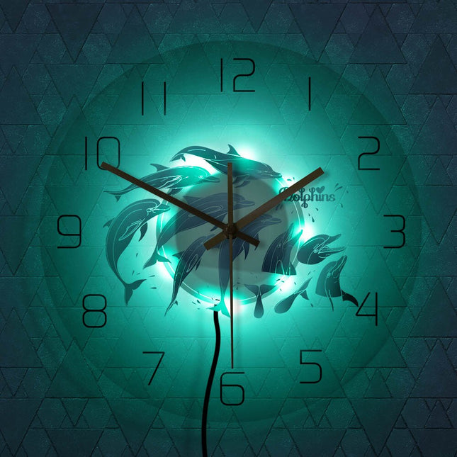 Acryl-Wanduhr mit springenden Delfinen