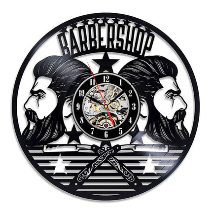 Schallplattenuhr für Friseursalon Barbershop Deko