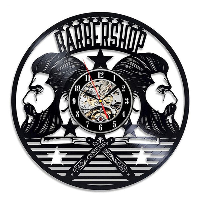 Schallplattenuhr für Friseursalon Barbershop Deko