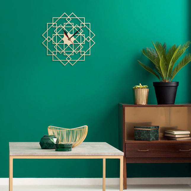 Geometrische Wanduhr Holz Mandala Design