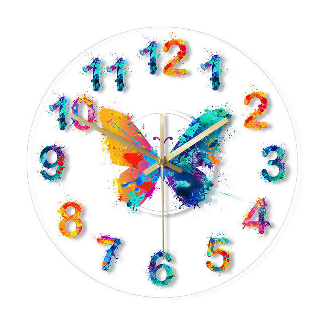 Bunte Wanduhr mit Schmetterling-Aquarell