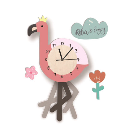 Kinder Wanduhr in Flamingo-Form