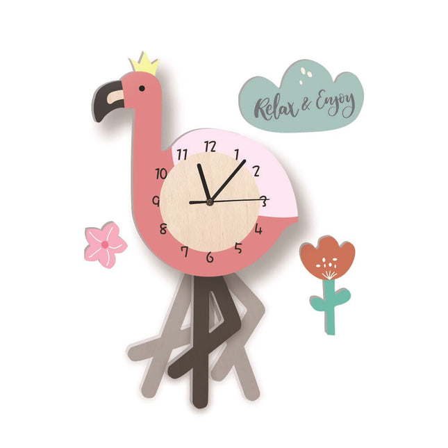 Kinder Wanduhr in Flamingo-Form