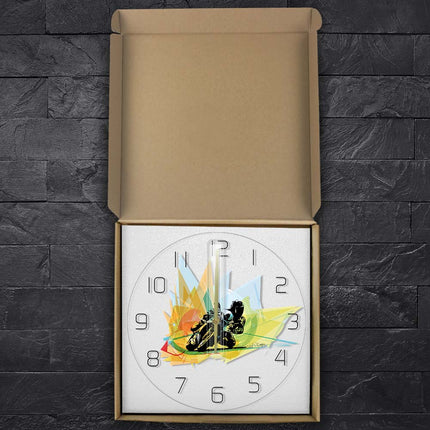 Wanduhr mit Rennmotorrad Motiv abstrakt