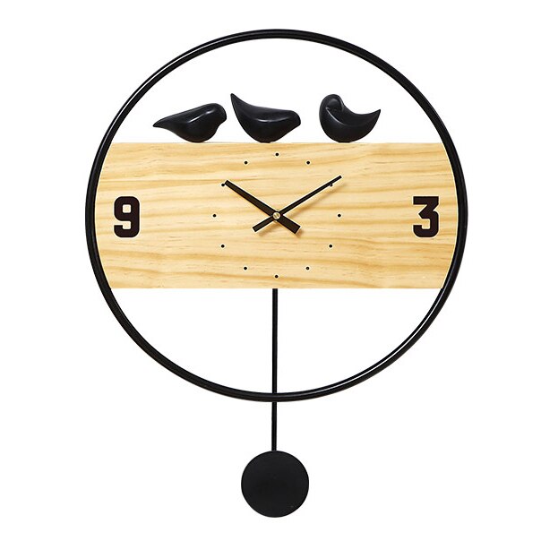 Design Wanduhr Holz mit Vögeln Gold