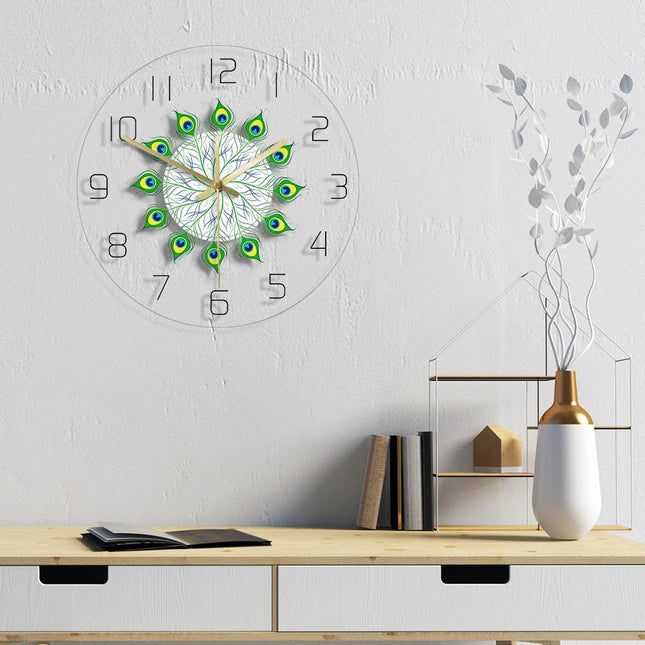 Wanduhr mit elegantem Pfauenfedern-Design