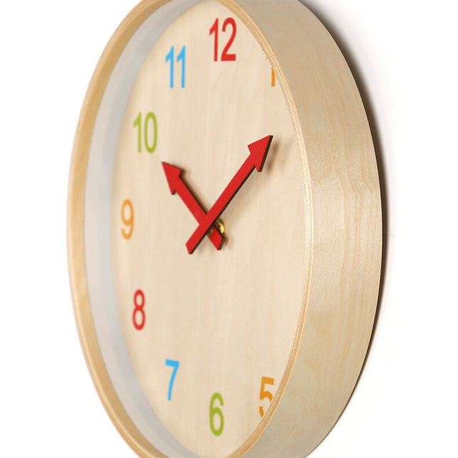 Lernuhr Holz mit bunten Zahlen