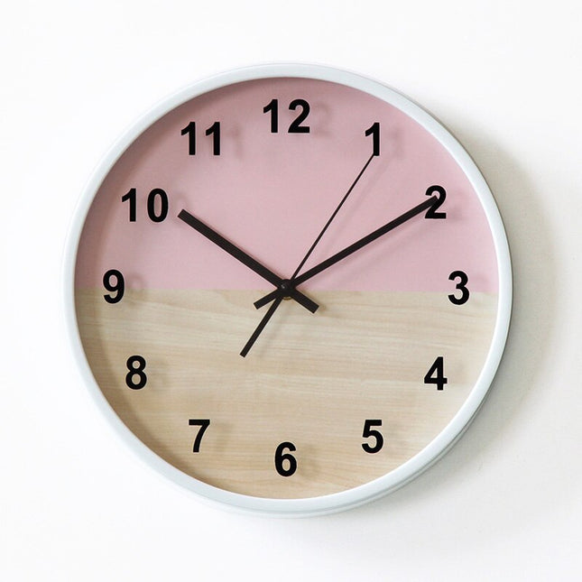 Wanduhr skandinavisch in Rosa und Gelb