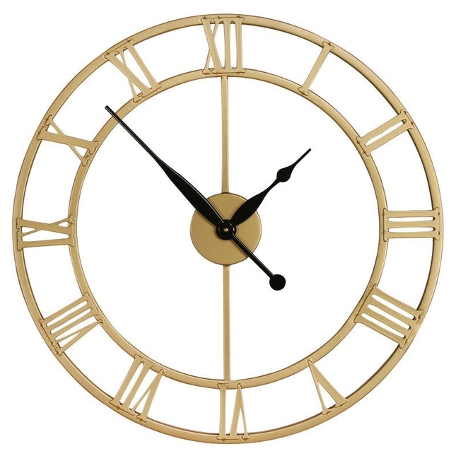 Große goldene Metallwanduhr römische Ziffern