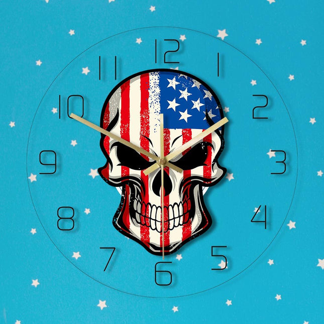 Wanduhr Totenkopf mit amerikanischer Flagge