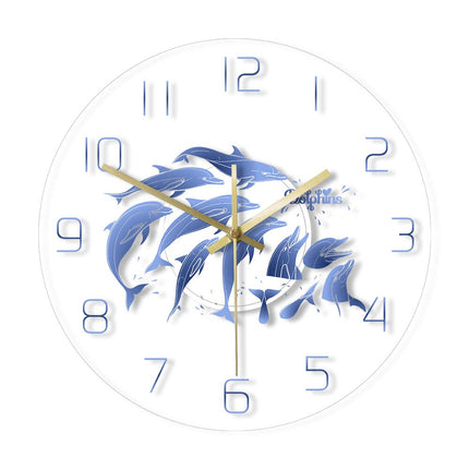 Acryl-Wanduhr mit springenden Delfinen