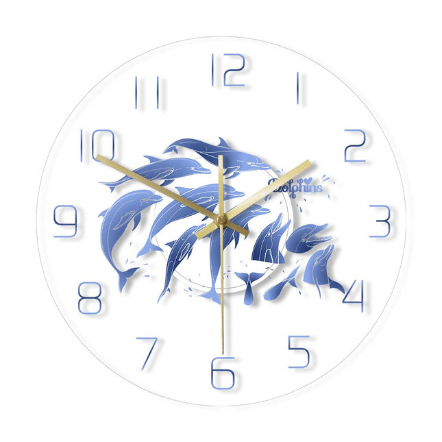 Acryl-Wanduhr mit springenden Delfinen