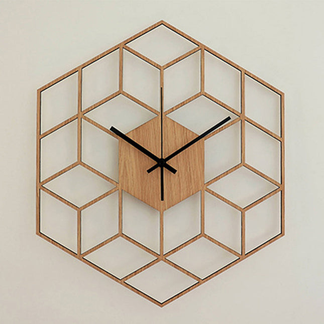 Geometrische Wanduhr Holz Würfel Design
