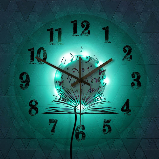 Acryl-Wanduhr mit Musikbuch-Motiv