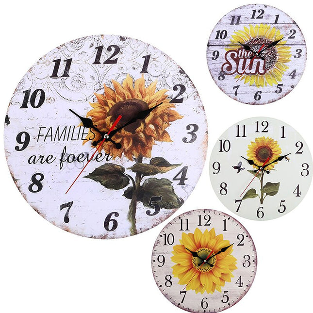 Wanduhr im Vintage-Stil mit Sonnenblume