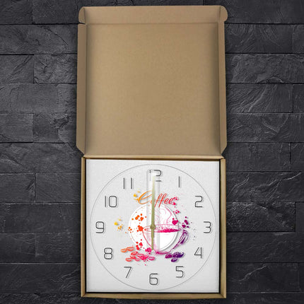 Moderne Wanduhr mit Kaffeetassen-Motiv
