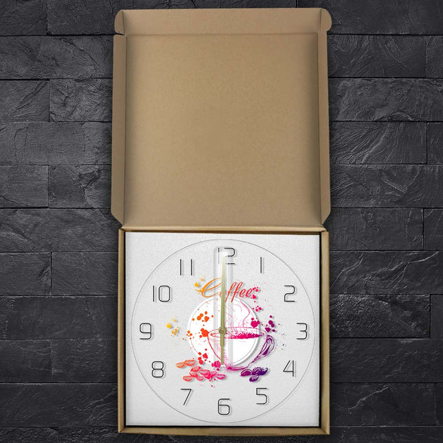 Moderne Wanduhr mit Kaffeetassen-Motiv