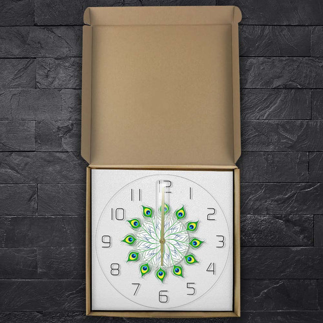 Wanduhr mit elegantem Pfauenfedern-Design