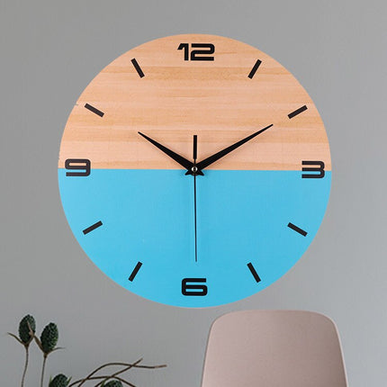 Moderne Wanduhr Holz Blau zweifarbig