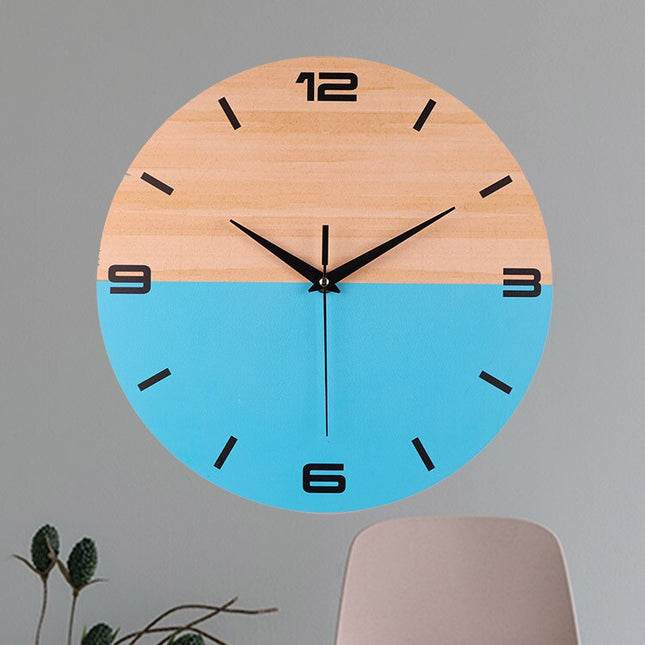 Moderne Wanduhr Holz Blau zweifarbig