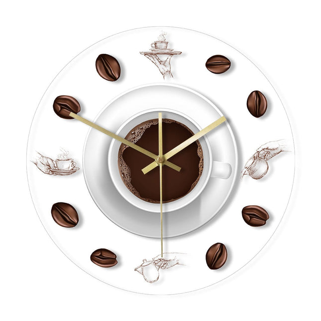 Küchenuhr-Design mit Kaffeetasse und Bohnen