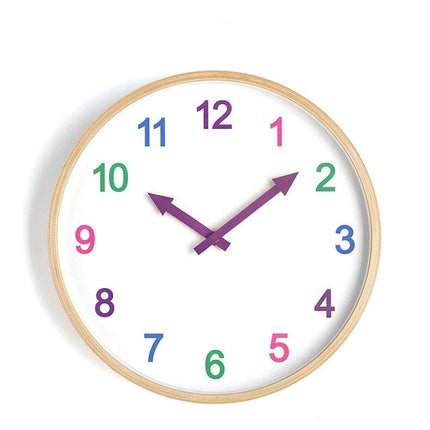 Lernuhr Holz mit bunten Zahlen