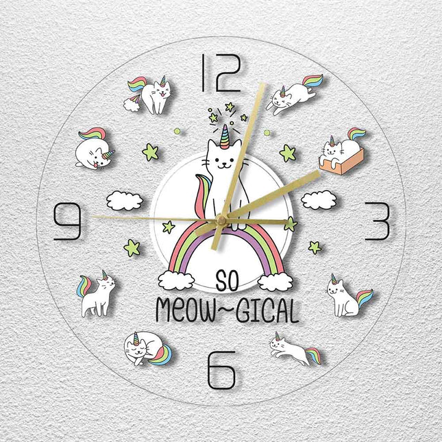 Kinder-Wanduhr mit süßen Einhorn-Katzen
