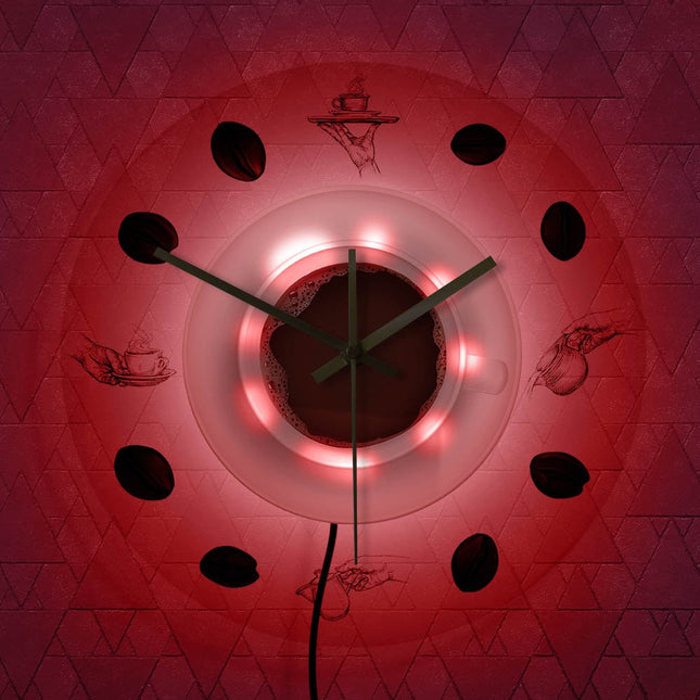 Küchenuhr-Design mit Kaffeetasse und Bohnen