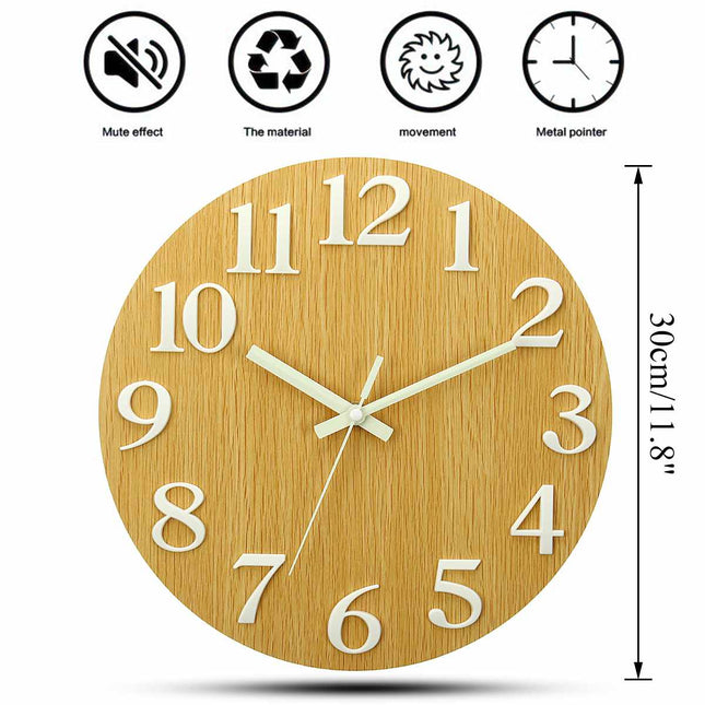 Wanduhr Holz nachleuchtend ohne Ticken