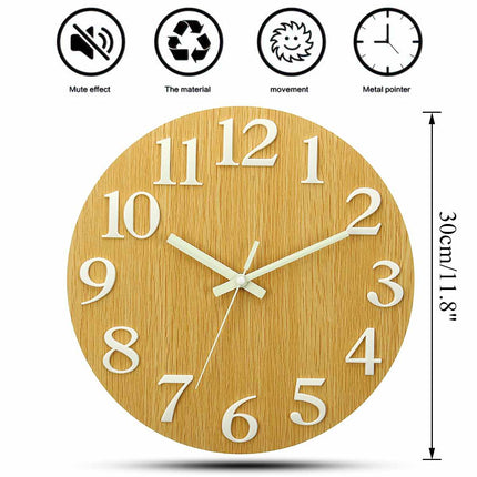 Wanduhr Holz nachleuchtend ohne Ticken