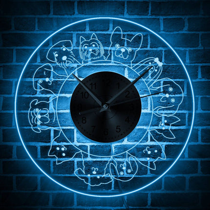 Hunde Rassen Wanduhr mit LED-Beleuchtung