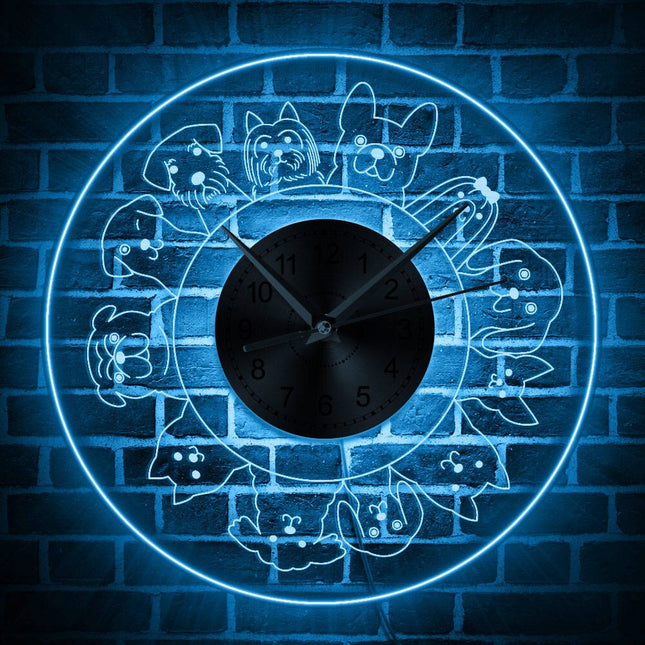 Hunde Rassen Wanduhr mit LED-Beleuchtung