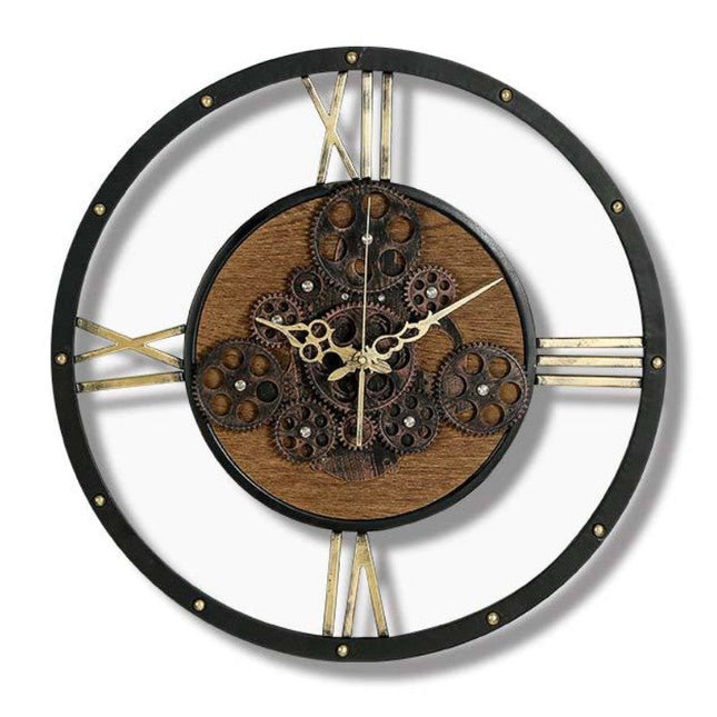 Große Wanduhr mit beweglichen Zahnrädern