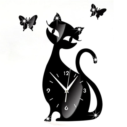 Wanduhr Katze mit Schmetterlingen Wandtattoo