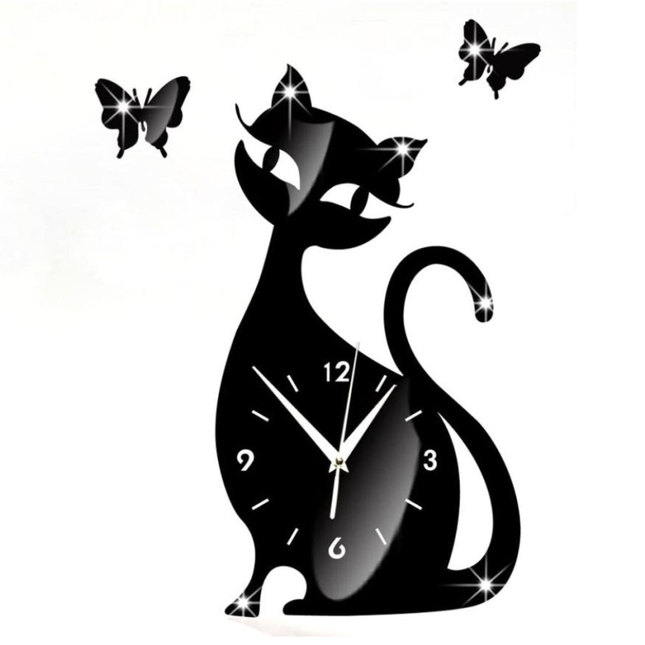 Wanduhr Katze mit Schmetterlingen Wandtattoo