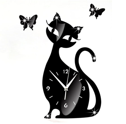 Wanduhr Katze mit Schmetterlingen Wandtattoo