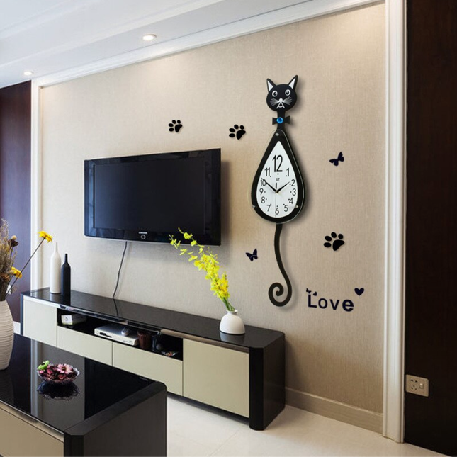 Schwarze Katzen Pendeluhr mit Schwanz