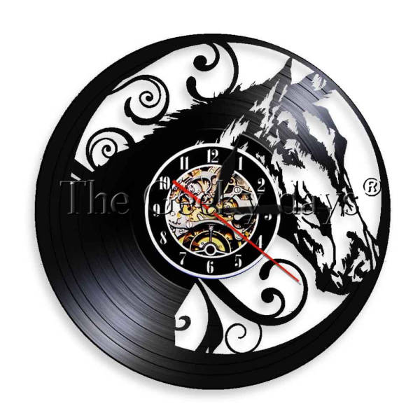 Antike Schallplattenuhr mit Pferde-Design