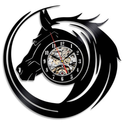 Schallplattenuhr mit Pferdekopf für Reiter