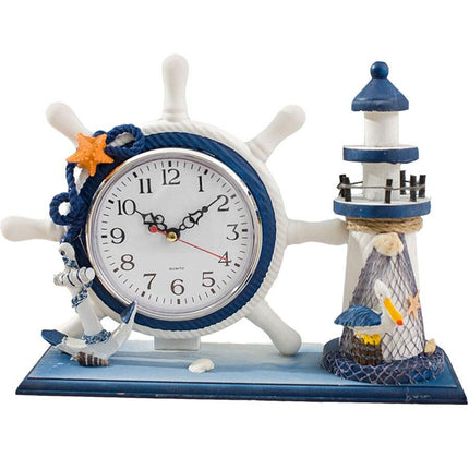 Maritime Tischuhr mit Leuchtturm Deko