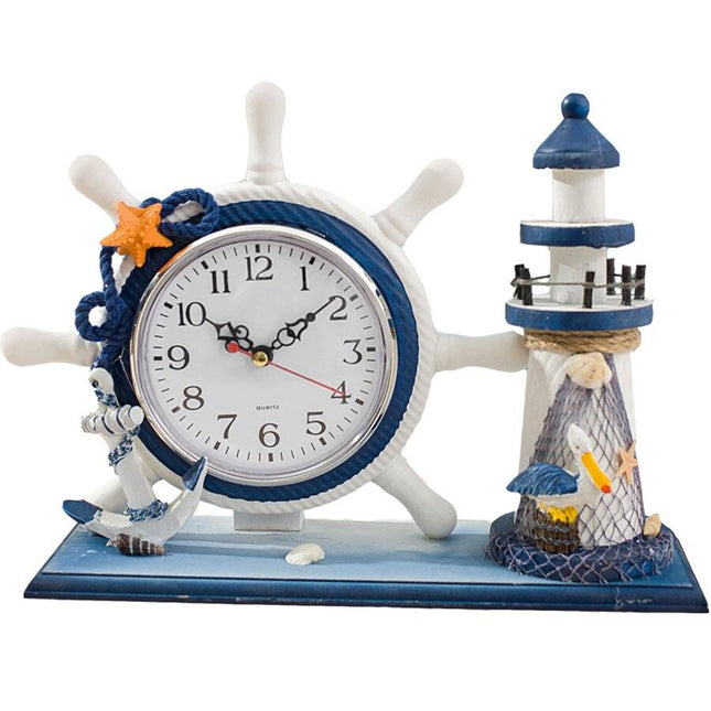 Maritime Tischuhr mit Leuchtturm Deko