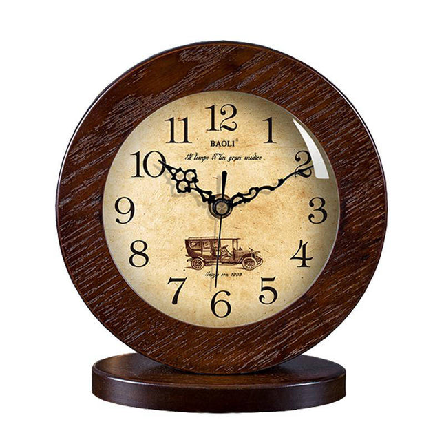 Runde Vintage Tischuhr aus Holz
