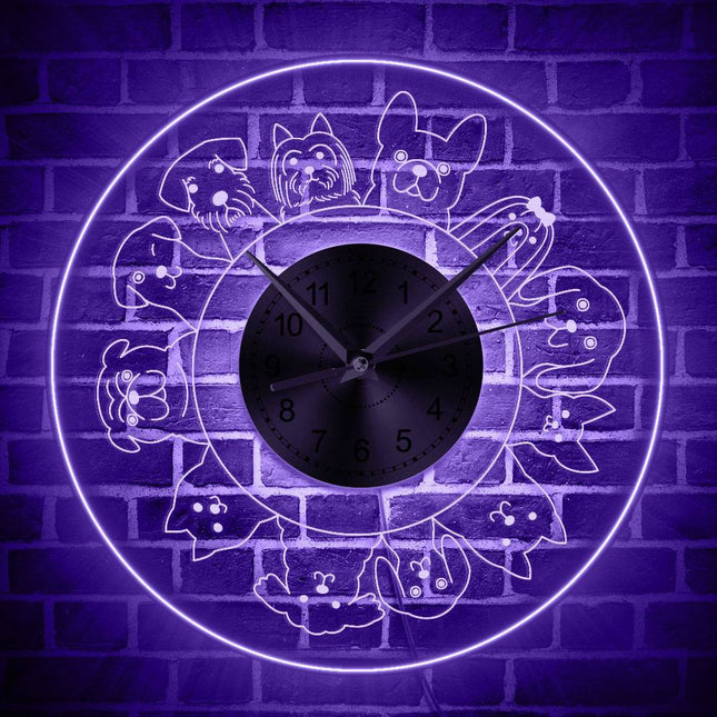 Hunde Rassen Wanduhr mit LED-Beleuchtung