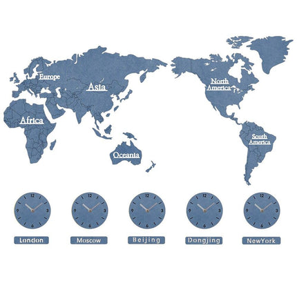 Weltkarten-Wanduhr mit 5 Zeitzonen