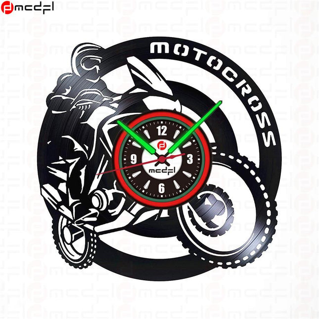 Motorrad Wanduhr Schallplatte rot grün