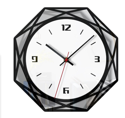 Geometrische Wanduhr schwarz-weiß achteckig