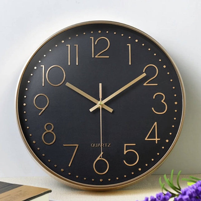 Moderne Wanduhr schwarz gold ohne Tickgeräusche
