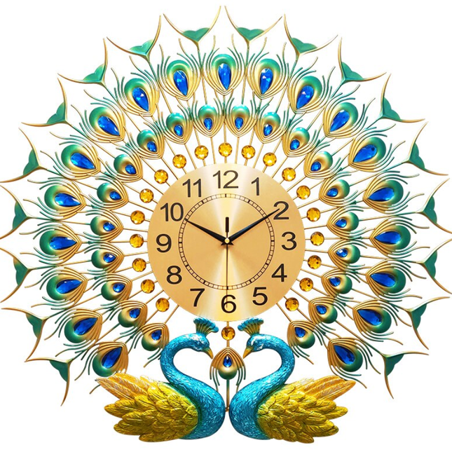 Große Wanduhr mit zwei Pfauen