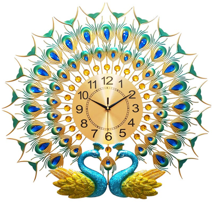 Große Wanduhr mit zwei Pfauen