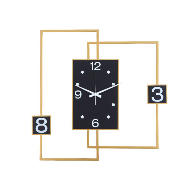 Moderne rechteckige Wanduhr Gold und Schwarz